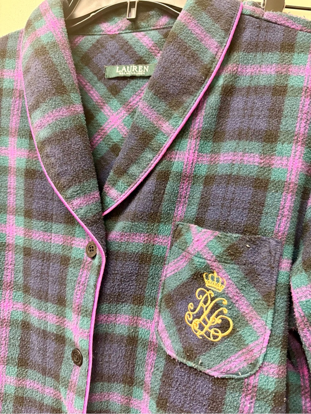 Ralph Lauren Purple Teal Pink Plaid Fleece Pajama Set Size M - Picture 4 of 15
